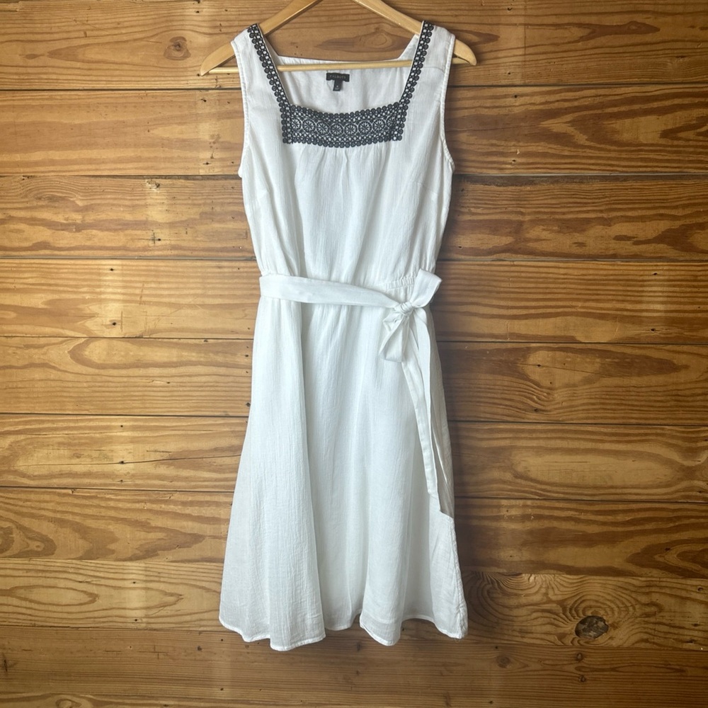 Talbots White Midi Dress with Embellished Neckline
